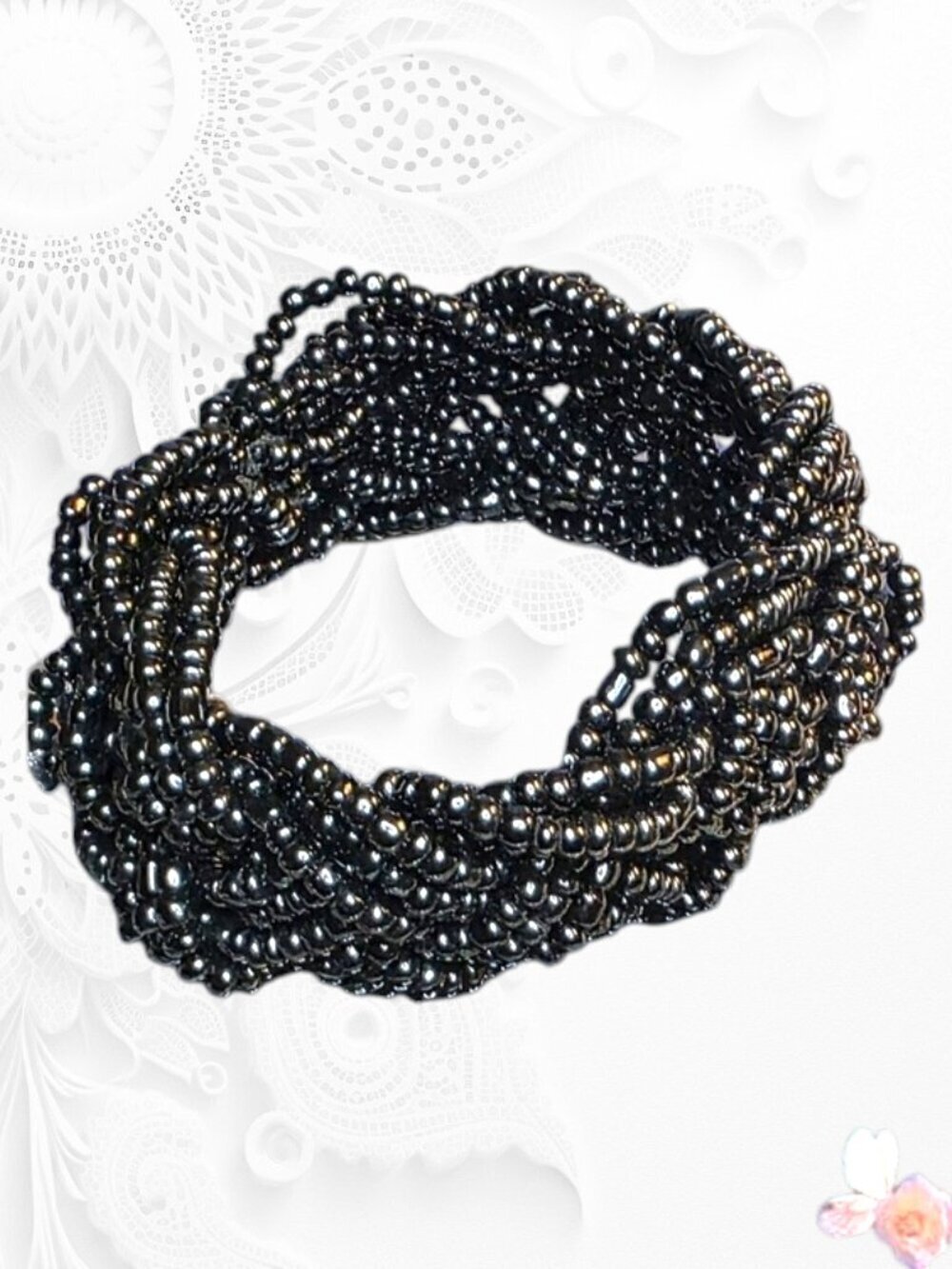 Elegant Black Beaded Stretch Bracelet Or Upper Bicep Cuff 369